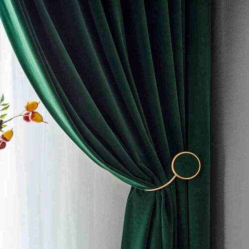 Luxury Green Velvet Curtains for Living Room Bedroom Curtains Solid Orange Shading Curtains Window Drapes