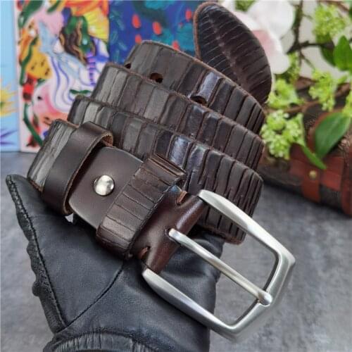 Luxury Stainless Steel Belt Buckle Top Leather Belt Men Designer Belt Retro Carving Ceinture Brass Buckle Mens Belt SBT0012