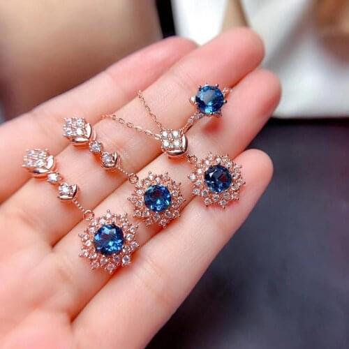 The best gift for Anniversary Topaz Set Natural And Real Topaz Jewelry set 925 sterling silver 1pc Ring,1pc Pendant,2pcs Earring