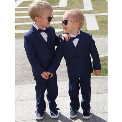 Navy Blue Three Pieces Boys Tuxedos Slim Fit Children Special Occasion Suit Custom Made Kids Formal Jacket and Pants