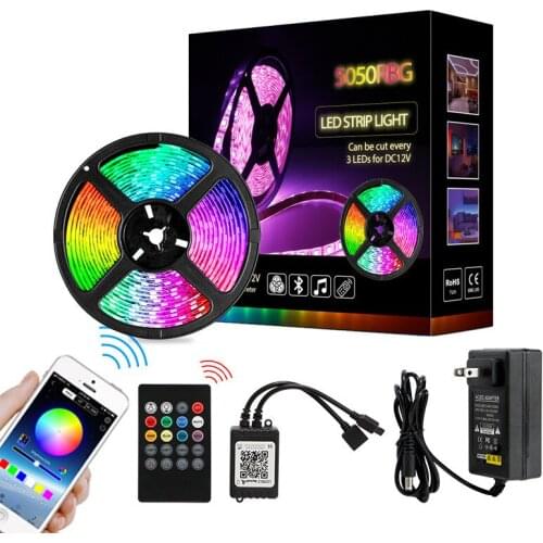 LED Strip Lights Music Sync Bluetooth RGB 5050 Flexible diode Ribbon Waterproof flexible DC 12V Tape Tuya App Activated Lights