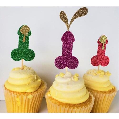 12pcs Bachelorette Party Penis Cupcake Toppers, 2" Penis Cupcake Picks, Little Squirts Penis Cupcake Toppers Penis Party