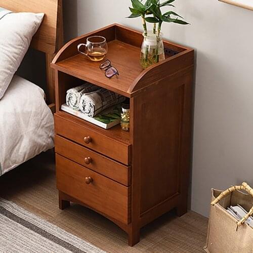 Solid Wood Bedroom Nightstand Simple Nordic Bedside Night Table Movable Storage Cabinet Locker Desk with Charging Port 3 Drawers
