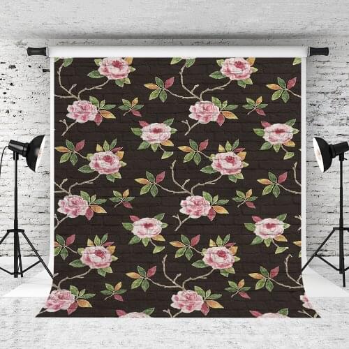 VinylBDS Black Brick Wall Floral Background Photography Flower Children Brick Backdrops Washable and Foldable Photo Background