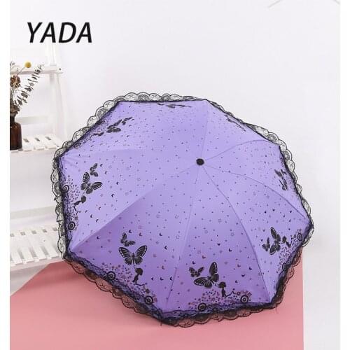 YADA New Arrival Butterfly Girl Parasol Windproof Folding Rainy Lace Umbrellas For Women Summer Umbrella Female Gift YD210002