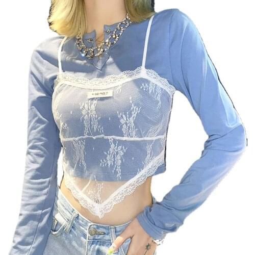 Camisole Women Outer lace Commute Suit Base, Loose-fitting Outer Wear Long sleeve Autumn sexy slim fashion style T-shirt Top