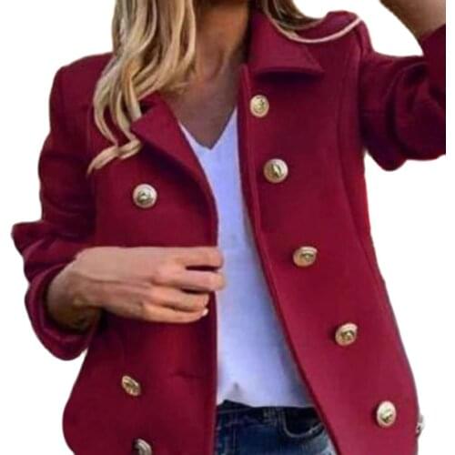 Formal Slim Women Coat Double Breasted Autumn Winter Solid Color Warm Women Suit Jacket Coat Outerwear