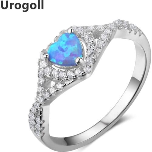 Top Quality 925 Sterling Silver Fine Jewelry Romantic AAA Zirconia & Opal Heart Rings For Women Engagement Jewelry Gifts