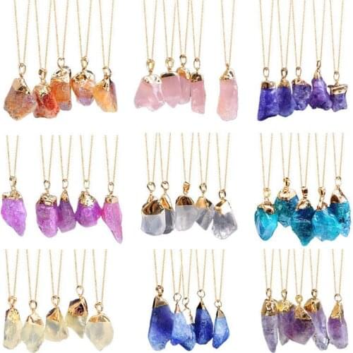 Reiki Healing Rock Mineral Stone Natural Crystal Quartz Pendant Necklaces Choker Women