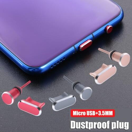 1PC Colorful Universal Micro USB Charging Port Cover 3.5mm Earphone Jack Metal Dust Plug Headset Stopper for Android Phone