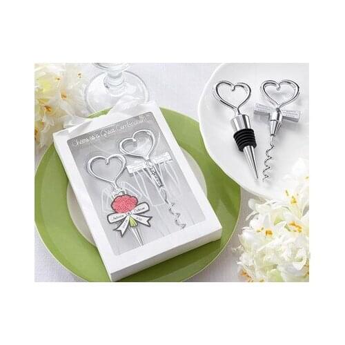 100 sets Wedding Favors Gifts Born of a couple Wine opener Cheers to a Great Combination Heart Shaped Corkscrew and Stopper Sets