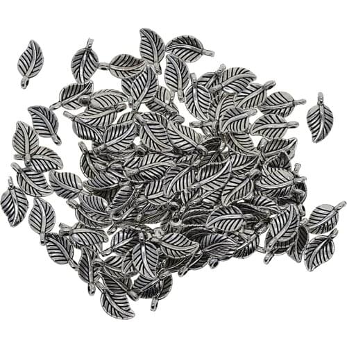 100pcs Tibetan Silver 3d Rose Leaf Charm Pendants Jewelry Diy