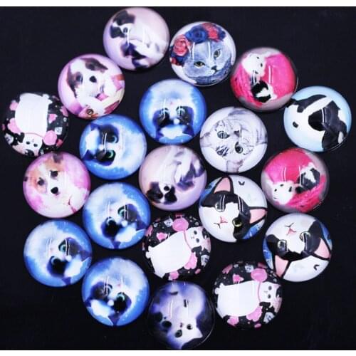 20Pcs Cabochons Dome Seals Cameos Embellishments Round Mixed Dog Cat Patterns Glass Crafts Making 12mm