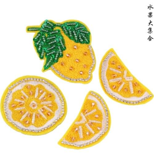 4pcs/set sewing lemon sequins beaded patches for clothing DIY rhinestone Sew on embroidered patch Embroidery applique parche
