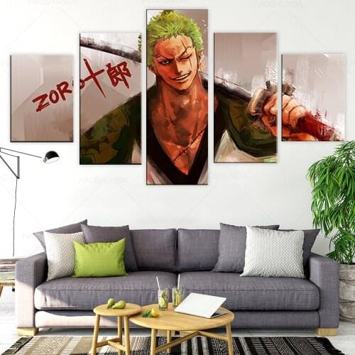 5 Panel Canvas Art Anime One Piece Zoro Poster Manga Canvas Painting Wall Art Room Wall Decoration Wall Art Canvas Framed