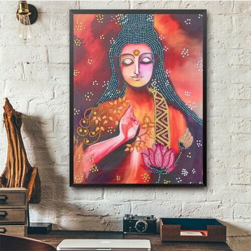 5D DIY Special Shaped Round Diamond Painting Lotus Buddha Diamond Embroidery Sale Religion Handicraft Decoration For Home Wall