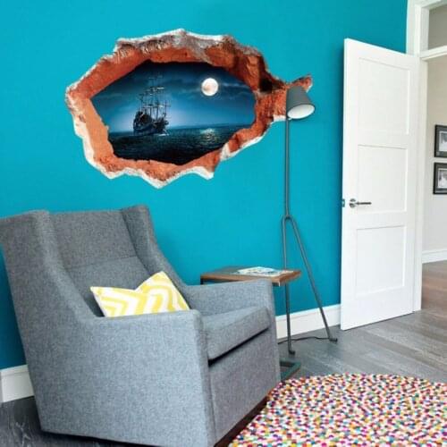 70x100cm Removable 3D Ocean Seaview Vinyl Decal Broken Wall Sticker Art Mural Room Decor