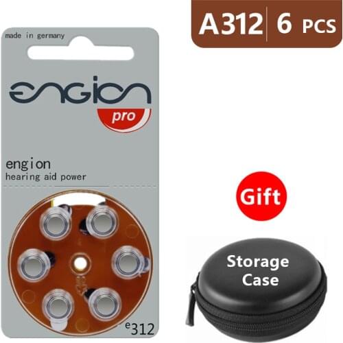 Hearing Aid Batteries Size 312 za Engion Pro,Pack of 6,Brown Tab PR41 1.45V Type 312 Zinc Air Battery Amplifier with Box Case