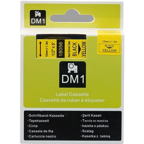 Free shipping 5pcs 12mm*1.5m black on yellow DYMO Rhino Heat Shrink Tube tape 18056 RS7Y for dymo printer