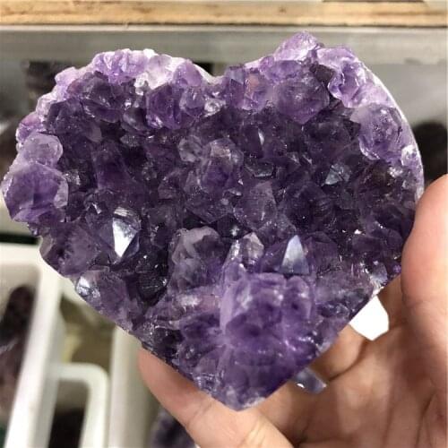 Large size amethyst cluster geode heart uruguary amethyst crystal heart dark purple