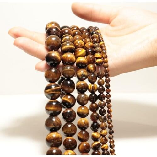 Noter Natural Tiger Eyes Stone Beads For Jewelry Making Charm Yellow Round Smooth Loose Beads For DIY Bracelet Necklace