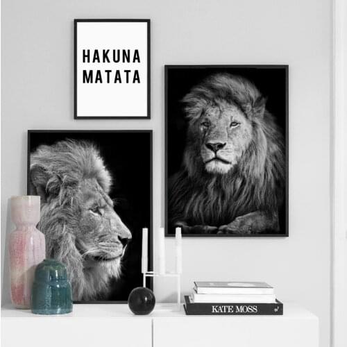 Black White Lion Hakuna Matata Quote Wall Art Canvas Painting Nordic Posters And Prints Wall Pictures For Living Room Home Decor