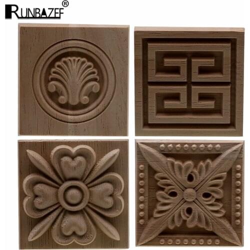 Decorative Fashion Floral Wood Carved Decal Corner Appliques Frame Wall Doors Furniture Woodcarving Wooden Figurines Crafts Home