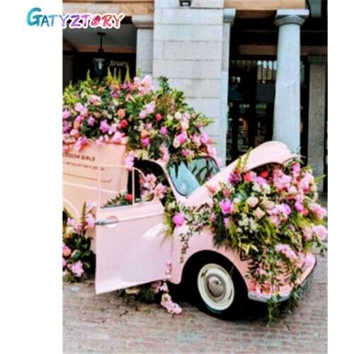 GATYZTORY DIY Painting By Numbers Flower Car HandPainted Oil Painting Drawing On Canvas Kill Time Home Decoration Unique Gift