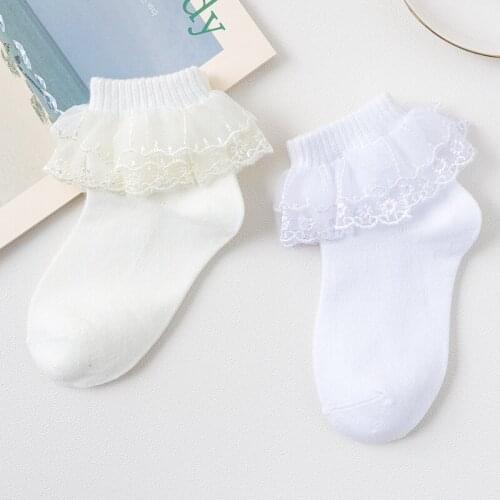 10Pairs Girl Cotton Solid Color Ruffle Lace Breathable Socks Kids School Party Stage Dressing Princess Cute Socks Size 21-37