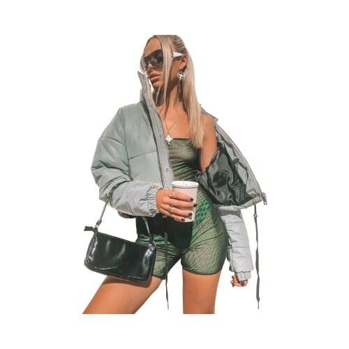 JESSIC Winter Fashion Reflective Short Warm Women Coat Jackets Short Jacket Top Gray Color New Ladies Parka Spring Ladies Coat