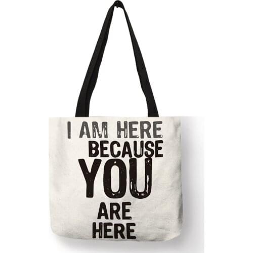 Classic Black White Style Unisex Shoulder Bag Letter Printing Durable Linen Tote Bag Eco Friendly Grocery Storage Useful Handbag