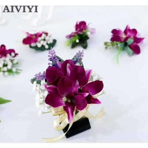 2018 New party corsages prom groom bride bow designed elegant wedding flower wrist corsage boutonniere Free Shipping