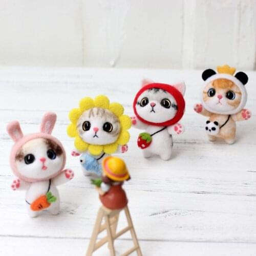Cat Doll With Panda Wool Felt Craft DIY Non Finished Poked Set Handcraft Kit For Needle Material Bag Pack