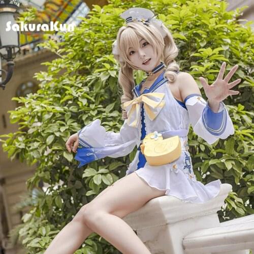 Game Genshin Impact Barbara Cosplay Costume Swimsuit Summertime Sparkle Barbara Cosplay Costume Swimwear with Bag