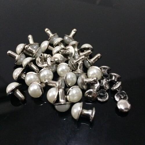 100PCS 7.5mm Round Silver Acrylic Pearl Rivets Leather Craft Punk Studs Fit DIY Making Belts Shoes Bag Bracelets Shipping Free