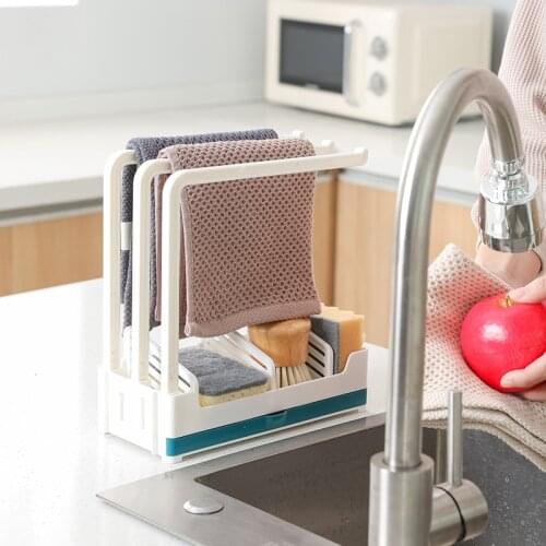 Kitchen Soap Bar Scouring Pad Drain Shelf Household Accessories Sets Multifunction Towel Rack Storage Basket Home Organizer