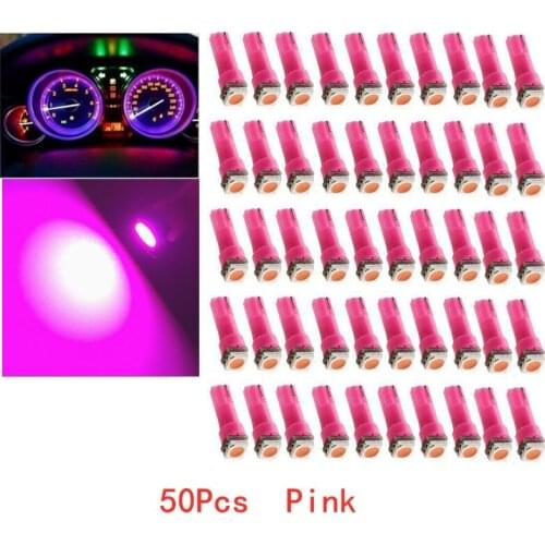 50Pcs T5 5050 1SMD 12V Pink Blubs Wedge Dashboard LED Lights Bulbs Car Lnstrument Indicator AC Lamp Auto Interior Accessories