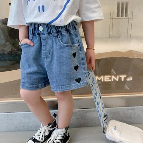 Summer Kids Cotton Denim Shorts For Little Girls Children Heart Print Print Short Trousers Jeans Clothes 1 2 3 4 5 6 Years Old