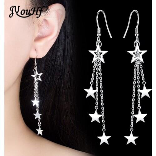 JYouHF Fashion Star Tassel Earrings Korean Simple Rose Gold Silver Color Long Chain Earrings for Women Oorbellen Jewelry Gift