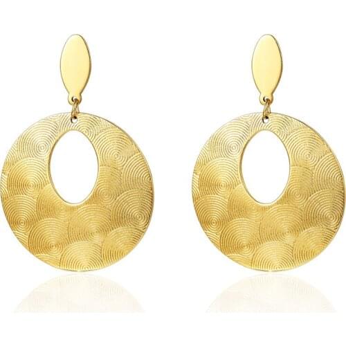Fashion Gold Earrings Stainless Steel Round Sector Ellipse Water Drop Ripple Drop Earrings Pendientes Jewelry For Women Gift