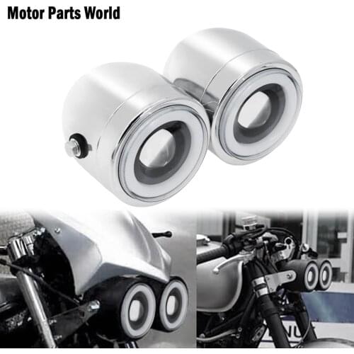 Motorcycle Chrome Twins Dual Headlight Chrome Headlamp With Angel Eyes Running Light For Harley Softail Chopper Bobber Custom
