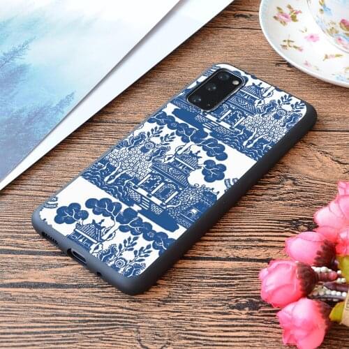 For Samsung Galaxy Blue Willow Chinoiserie Blue And White Porcelain Inspiration Print Soft Matt Phone Case