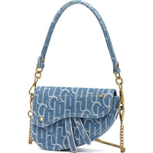 2021 Spring And Summer New Fashion Niche Denim Saddle Bag Fashion Versatile Straddle Armpit Bag Hand Bag Female