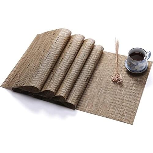 Solid Color PVC Vinyl Table Runner Set Bamboo Pattern Heat Resistant Table Mats Table Decoration Accessories Home Table Cloth