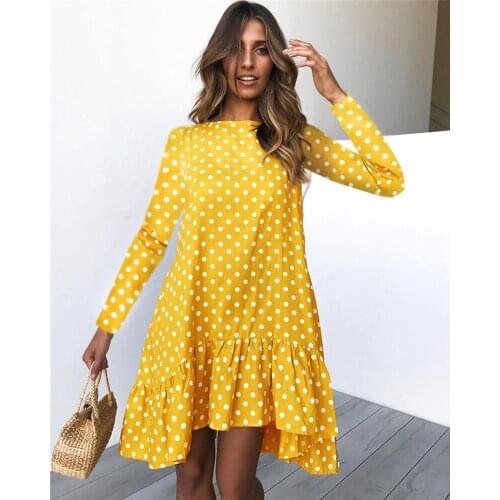 2021 Autumn And Winter Dress Fashion Printing Wave Dot Ruffled Long-Sleeved WomenS Dress Loose Skirt