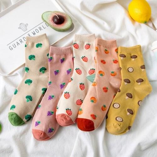 Vegetables Fruit Socks Women Cartoon Woman Sock Broccoli Mushroom Print Strawberry Sox Ladies Classic Lady Calcetines Hombre