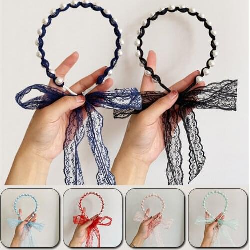 Fairy Hair Hoop Headband A System Of Female Tie Hair Gentle Lace Ribbon Super Fairy Braided Pearl Ribbon Headdress