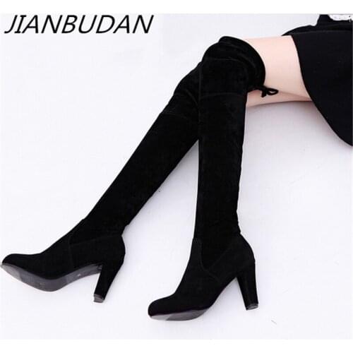 JIANBUDAN Womens Imitation Suede Upper Knee High Heel Boots Sexy Stretch Overknee High Heels Womens Shoes over the knee boots