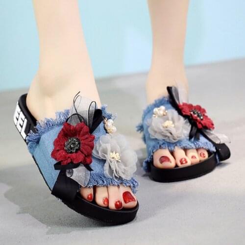 Fashion Womens Slippers Sequins Anti-Slip Wedge Sandals Indoor Outdoor denim Platform Slippers Flip-flops Summer shoes woman b1