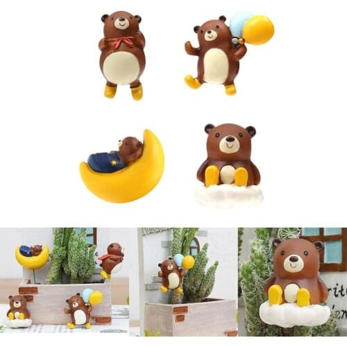 Cute Resin Bear Animal Figurines Plants Stakes Garden Flowerpot Bonsai Decor